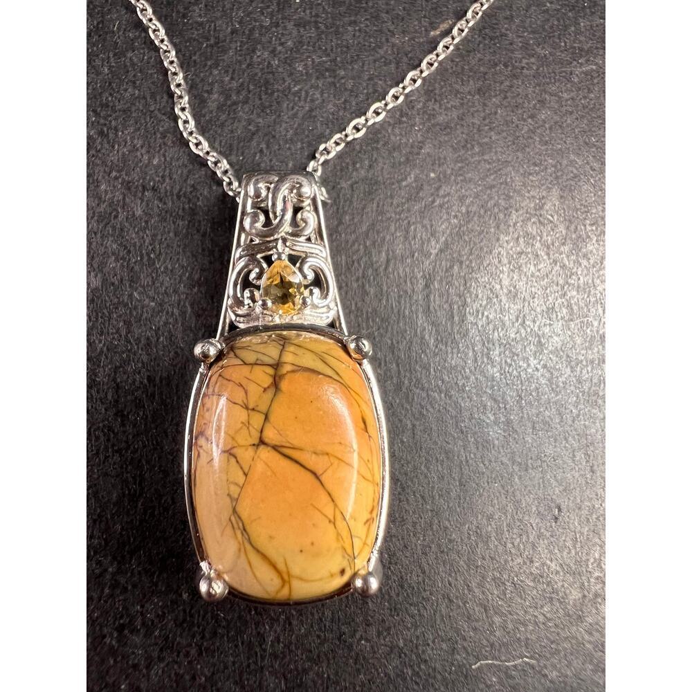 NEW Cherry Creek Jasper and citrine pendant in platinum over stainless steel